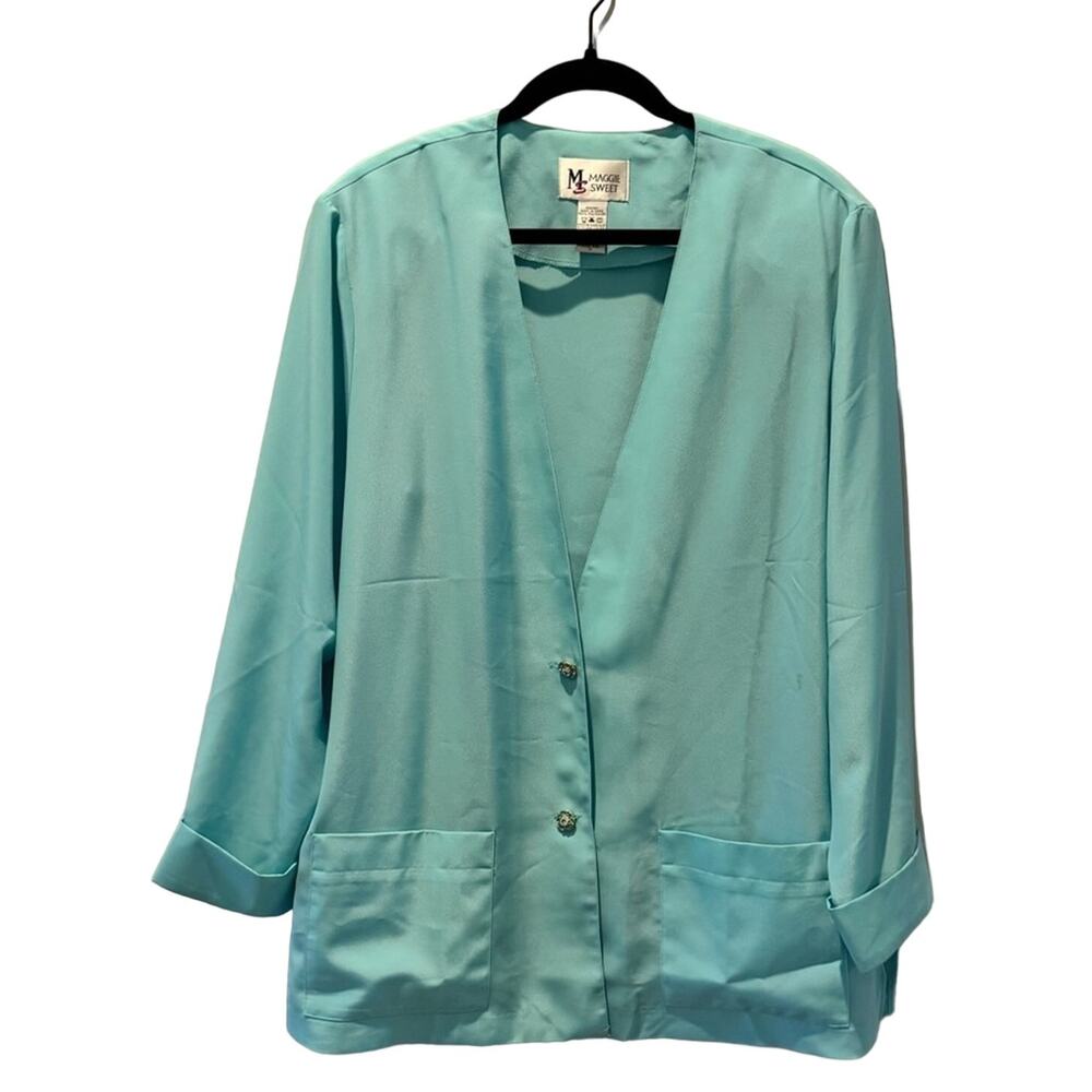 Maggie Sweet Vintage Robin Blue Polyester Blazer | Size 1X
